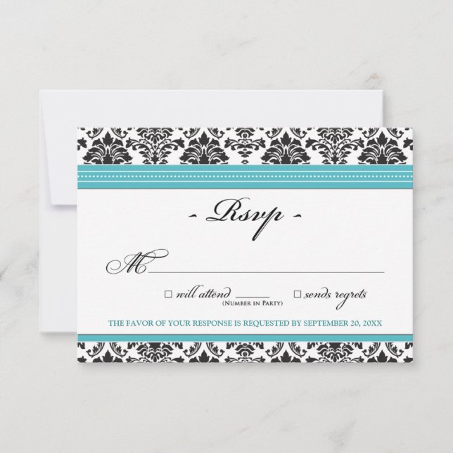 Elegant Damask RSVP Card (aqua) (Front)