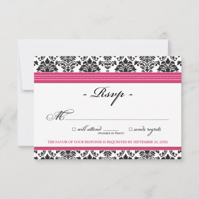 Elegant Damask RSVP Card (fuchsia) (Front)