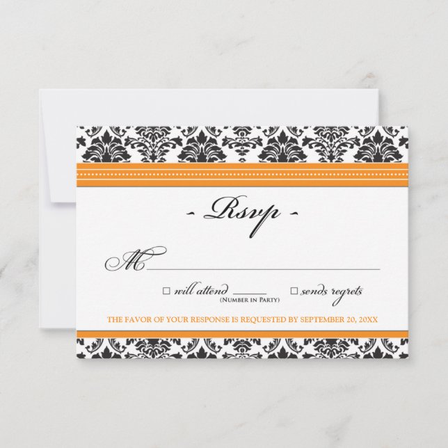 Elegant Damask RSVP Card (orange) (Front)