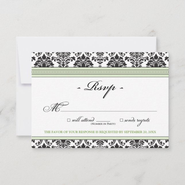 Elegant Damask RSVP Card (sage) (Front)