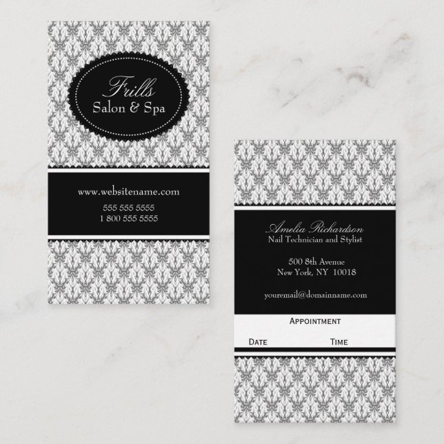 Elegant Damask Salon Appointment Card (Front/Back)