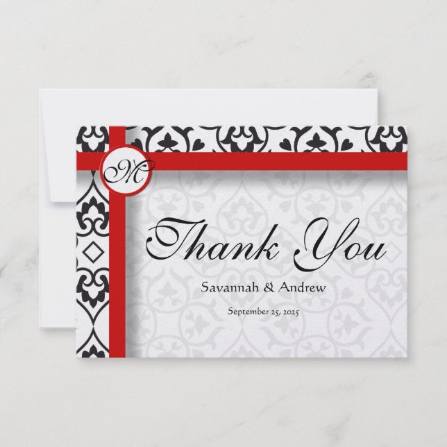 Elegant Damask Side Borders Red Trim Thank You (Front)