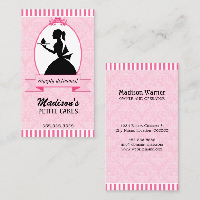 Elegant Damask Silhouette Cupcake Business Card (Front/Back)