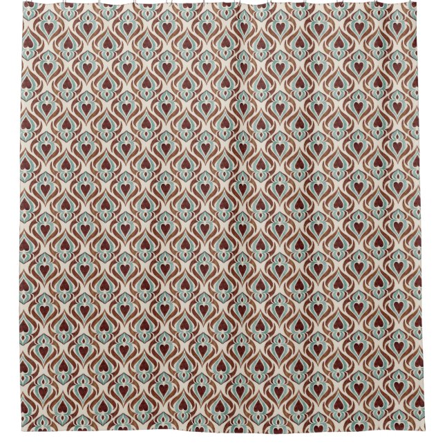 Elegant damask style - teal & brown colour shower curtain (Front)