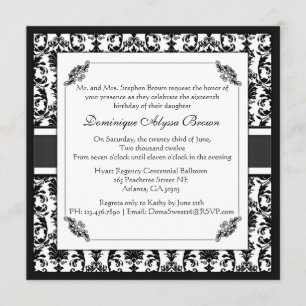 Elegant Damask Swirl Invite [Black and White]