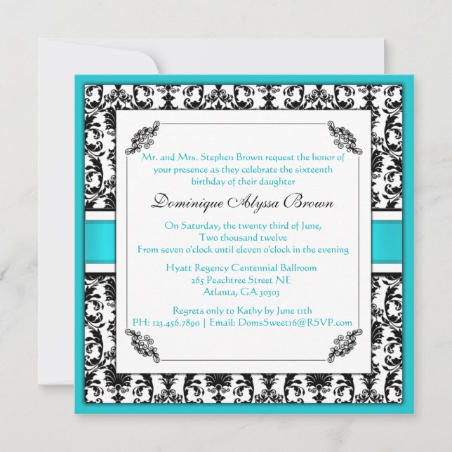 Elegant Damask Swirl Invite [Teal] (Front)