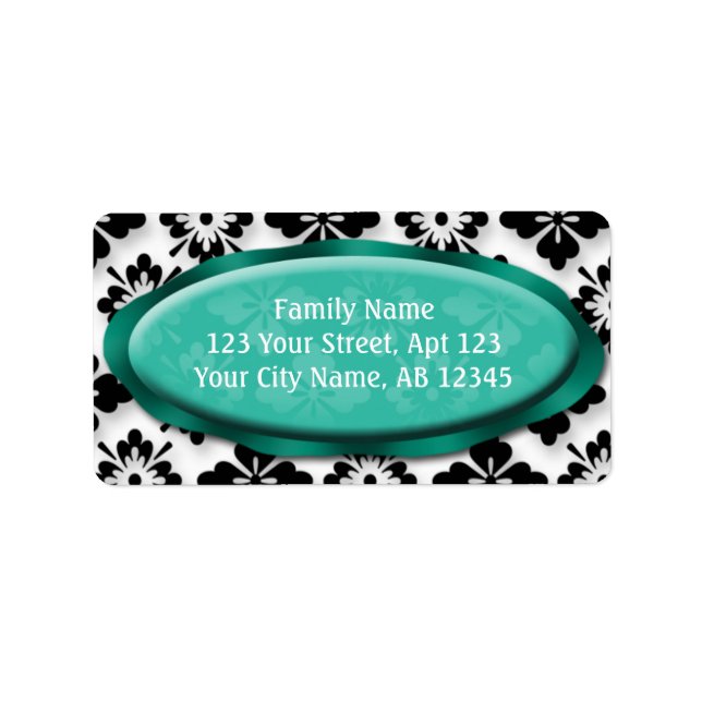 Elegant Damask Teal Address Labels (Front)