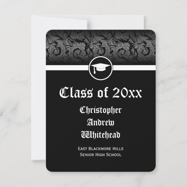 Elegant Damask Traditional/College Graduation Invitation (Front)