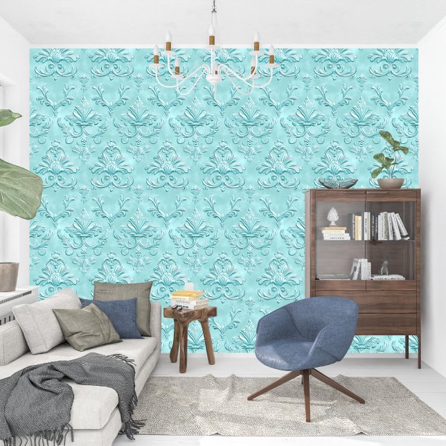 Elegant Damask Turquoise Baroque  Wallpaper (Elegant Damask Turquoise Baroque Wallpaper)