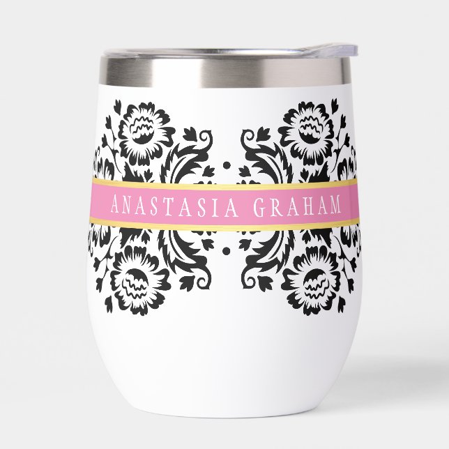 ELEGANT DAMASK vintage pattern gold black pink (Left)