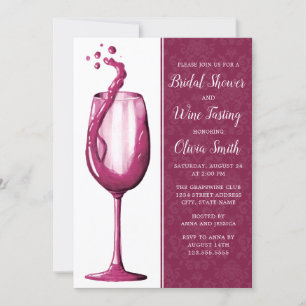 Elegant Damask Watercolor Wine Glass Bridal Shower Invitation