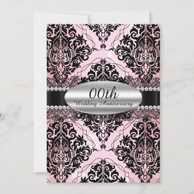 Elegant Damask Wedding Anniversary Invite (Front)