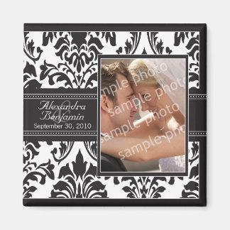 Elegant Damask Wedding Favour Magnet: black/white Magnet