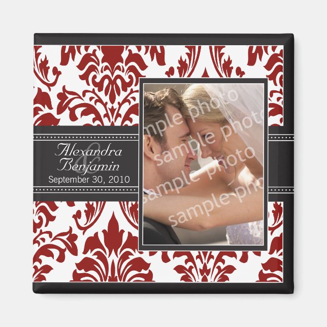 Elegant Damask Wedding Favour Magnet: red/black Magnet (Front)