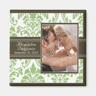 Elegant Damask Wedding Favour Magnet: sage/brown Magnet