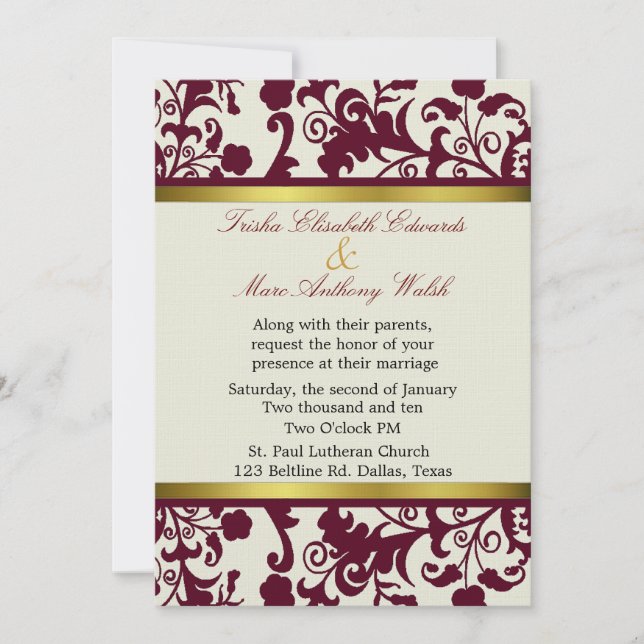 Elegant Damask Wedding Invitation (Front)