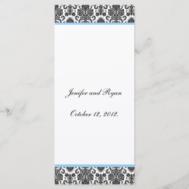 Elegant damask Wedding Menu Rack Card Template (Front)