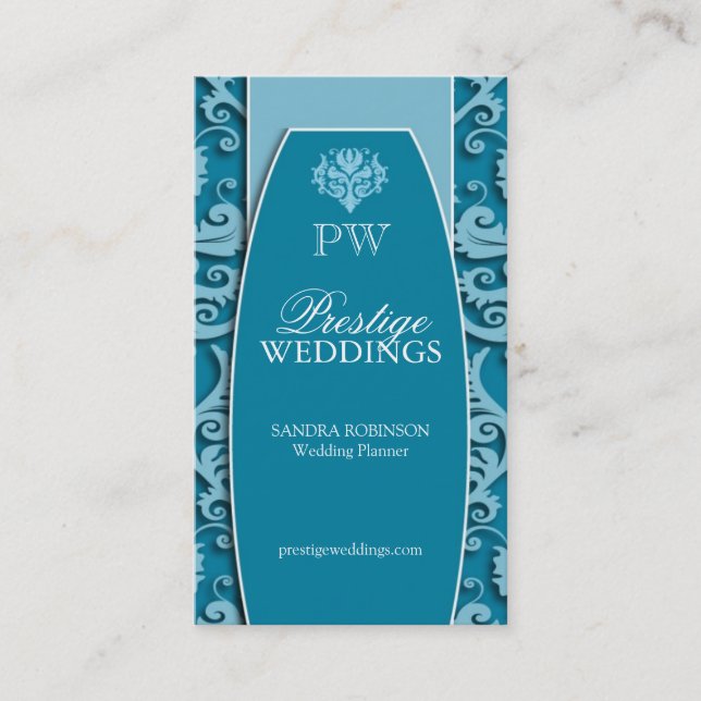 Elegant Damask Wedding Planner Business Cards (Front)