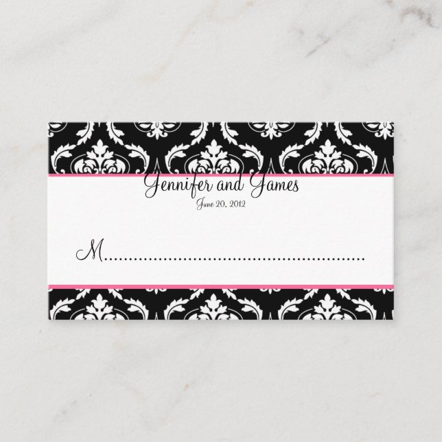 Elegant Damask Wedding Reception Place Card (Front)