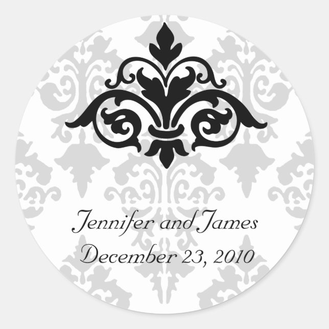 Elegant Damask Wedding Sticker (Front)