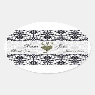 Elegant Damask Wedding Thank You Oval Sticker