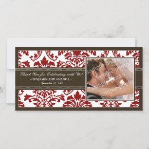 Elegant Damask Wedding Thank You Photocard: red Card