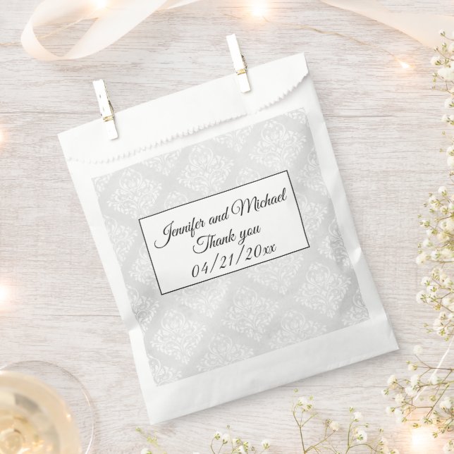 Elegant Damask White Wedding Thank You Favour Bags (Clipped)