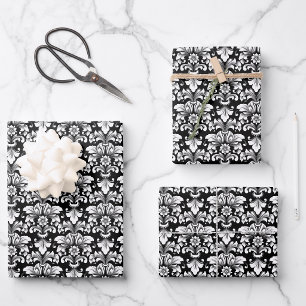 Elegant damask Wrapping Paper Flat Sheet Set of 3