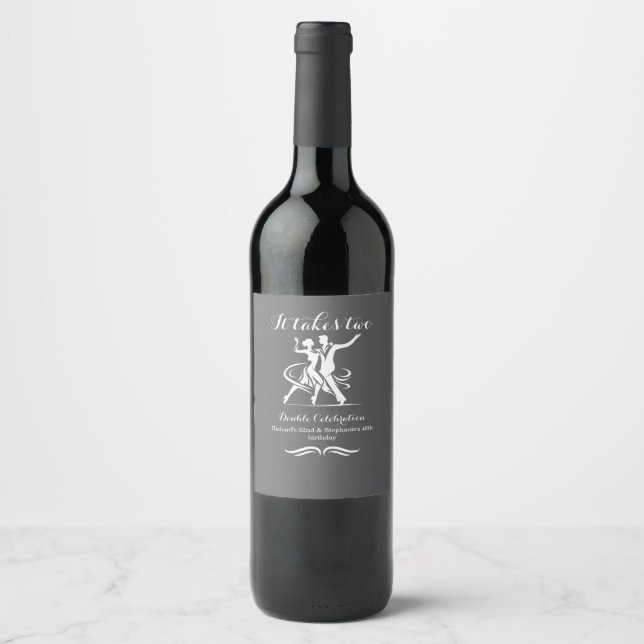 Elegant Dancing Couple Joint Birthday Celebration Wine Label (Front)