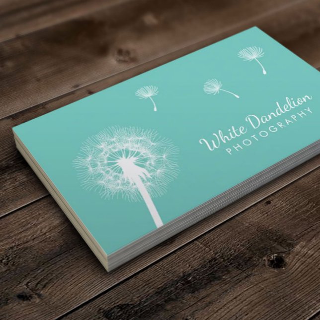Elegant Dandelion Light Teal Photography Business Card (Creator Uploaded)