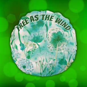 Elegant Dandelion Monogram Green and White Round Cushion