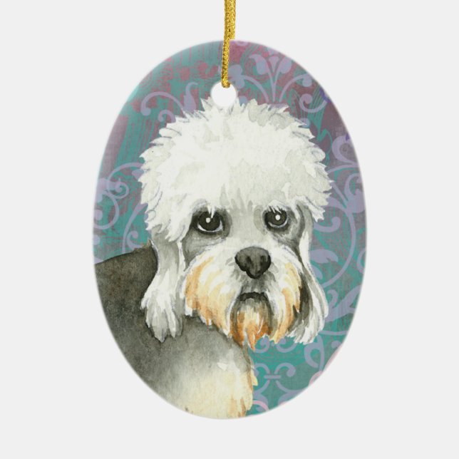 Elegant Dandie Dinmont Terrier Ceramic Tree Decoration (Front)