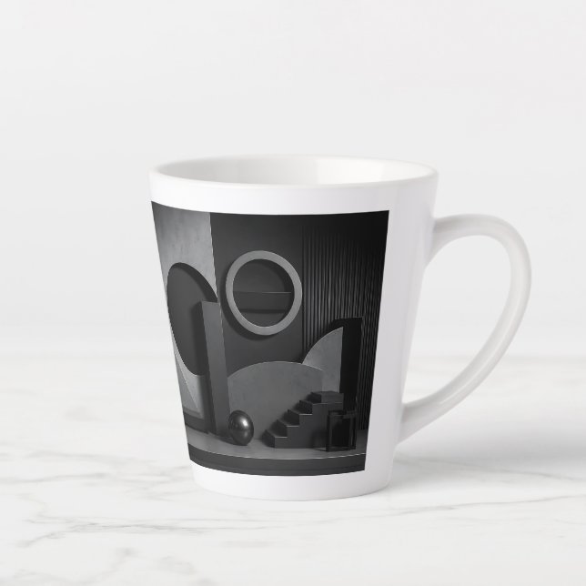 Elegant Dark Abstract Geometric Forms and Shadows Latte Mug (Right)