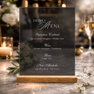 Elegant Dark Acrylic Wedding Drinks Menu Sign