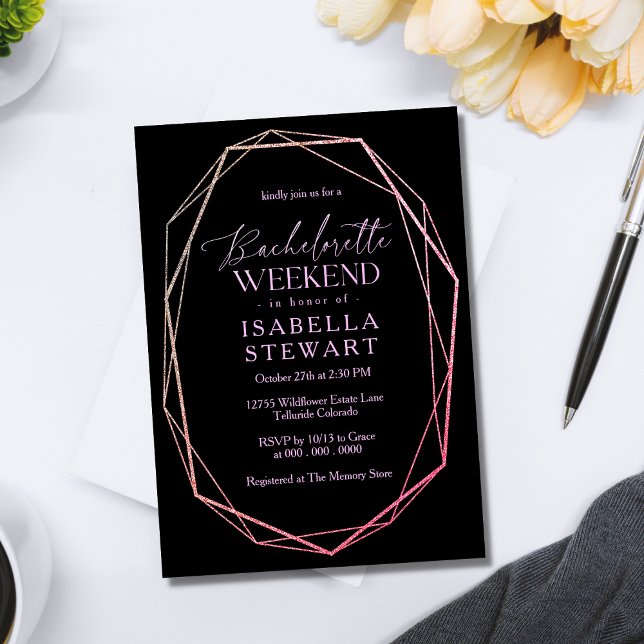 Elegant Dark Aesthetic Chic Geometric Bachelorette Invitation (Creator Uploaded)