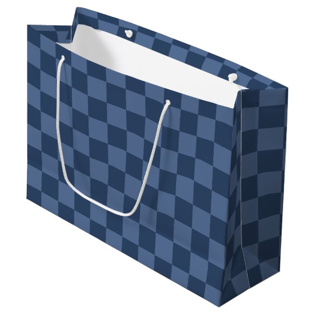 Elegant Dark and Light Blue Chequerboard Pattern Large Gift Bag (Front Angled)