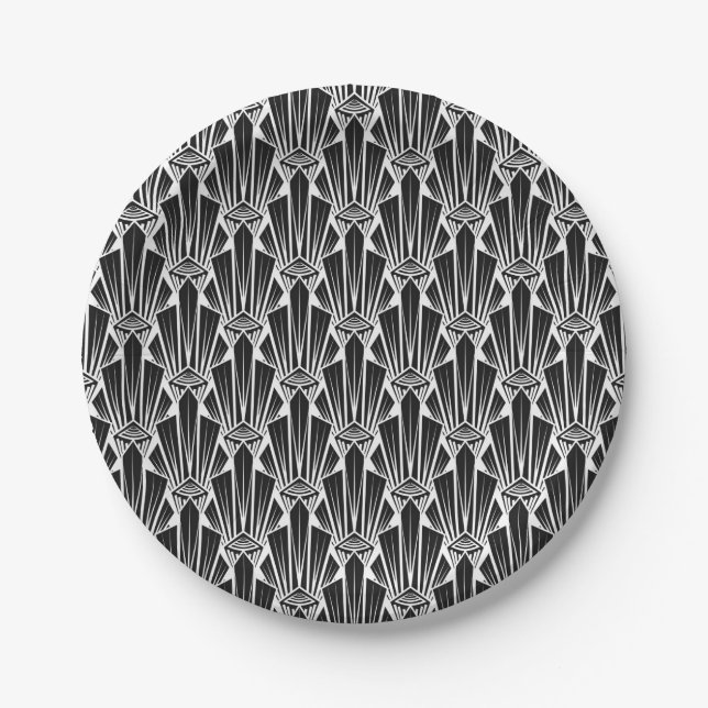 Elegant dark art deco abstract geometric elements paper plate (Front)