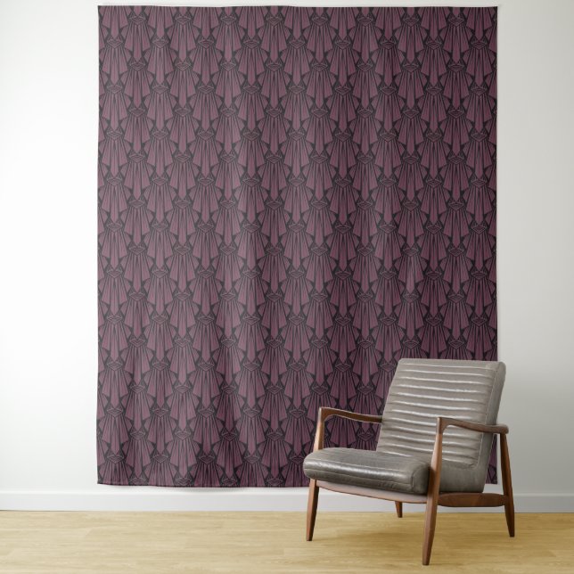 Elegant dark art deco abstract geometric elements tapestry (In Situ)