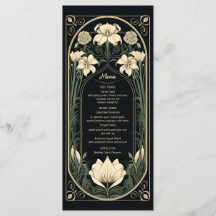 Elegant Dark Art Nouveau Floral Wedding Menu Card