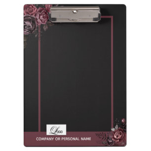 Elegant Dark Black Romantic Rose Floral Design Clipboard
