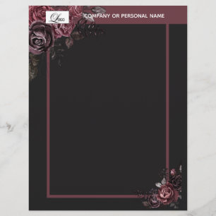 Elegant Dark Black Romantic Rose Floral Design Custom Letterhead