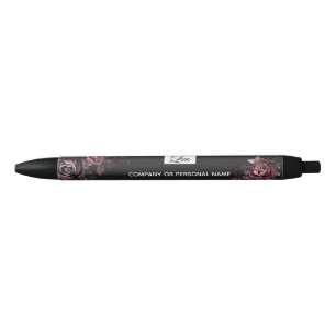 Elegant Dark Black Romantic Rose Floral Design Ink Pen