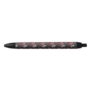 Elegant Dark Black Romantic Rose Floral Design Ink Pen