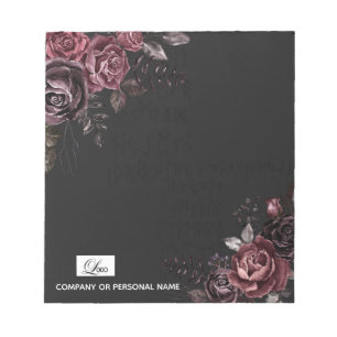 Elegant Dark Black Romantic Rose Floral Design Notepad