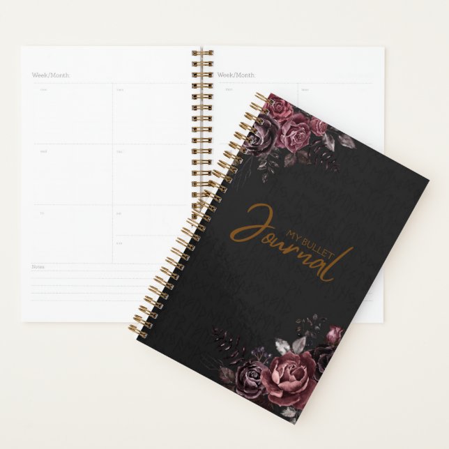 Elegant Dark Black Romantic Rose Floral Design Planner (Display)