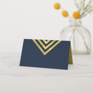 Elegant Dark Blue and Faux Gold Geometric Place Card