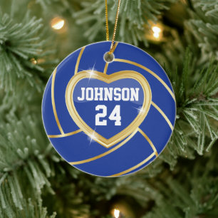 Elegant Dark Blue and Gold Volleyball Ceramic Tree Decoration