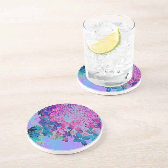 Elegant Dark Blue and Magenta Limelight Hydrangea Coaster (Side)