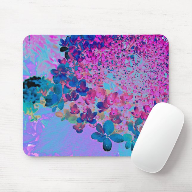 Elegant Dark Blue and Magenta Limelight Hydrangea Mouse Pad (With Mouse)