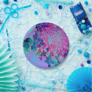 Elegant Dark Blue and Magenta Limelight Hydrangea Paper Plate
